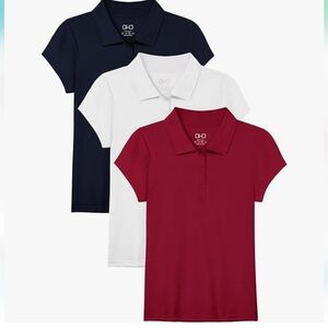 OHD 3 Pack Girls Polo Shirt School Unifor- Navy, White, and Red L/8-10Y